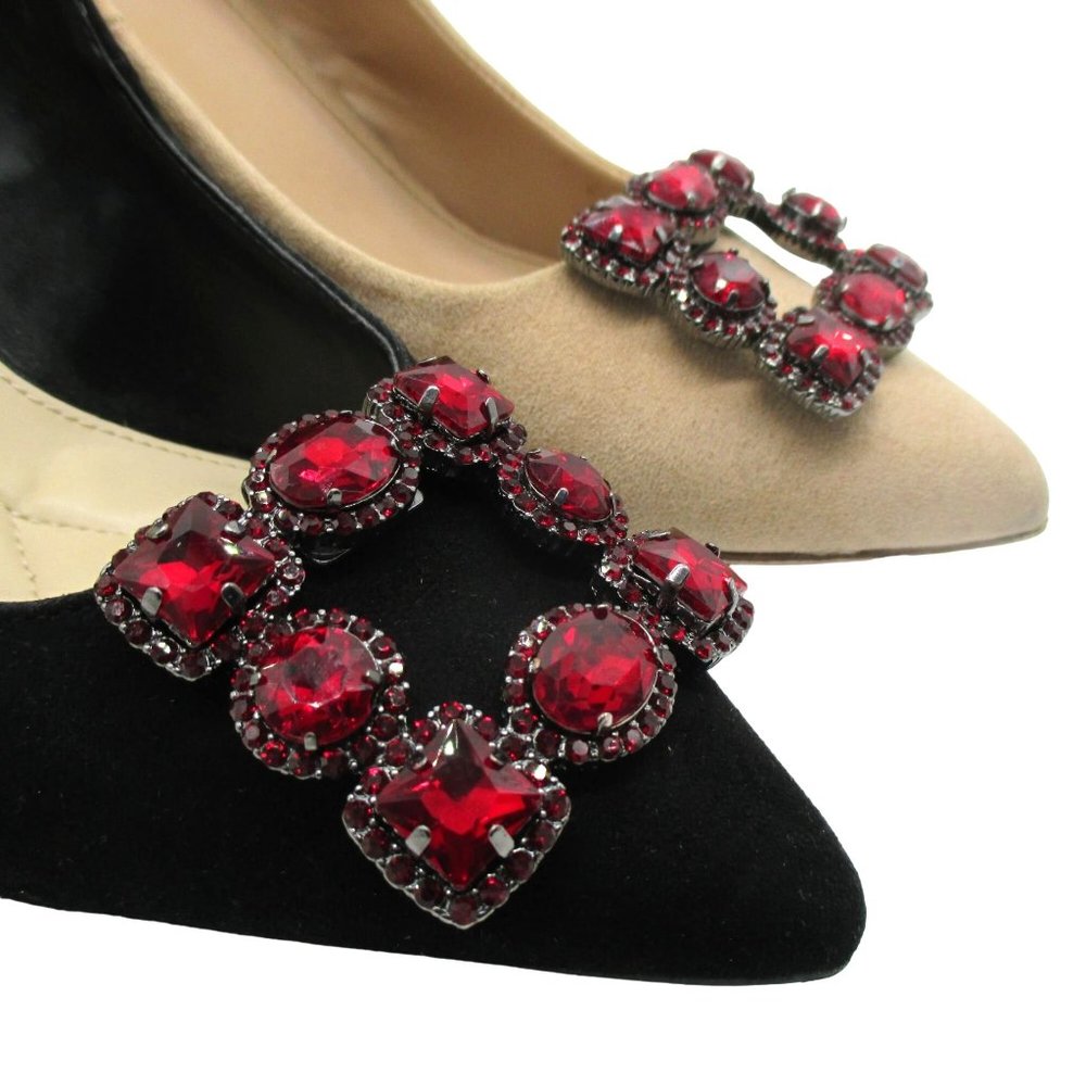 White House Black Market Glass Ruby Crystal Shoe Clips 1 Set NWT Luxury - Picture 2 of 9